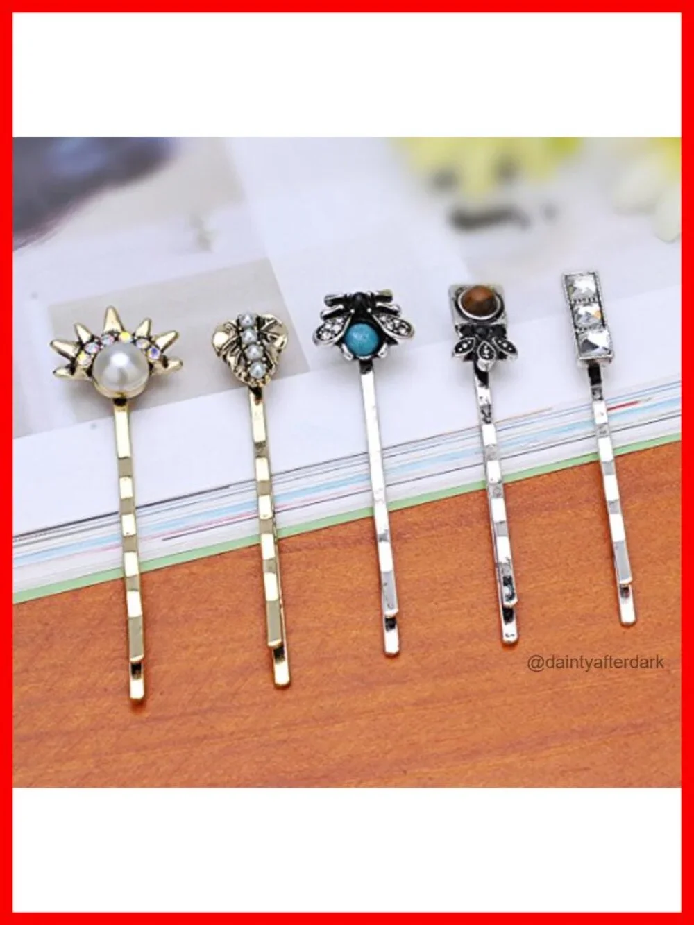Vintage Alloy Mixed Hair Bobby Pins, 10 Pcs No Repeat